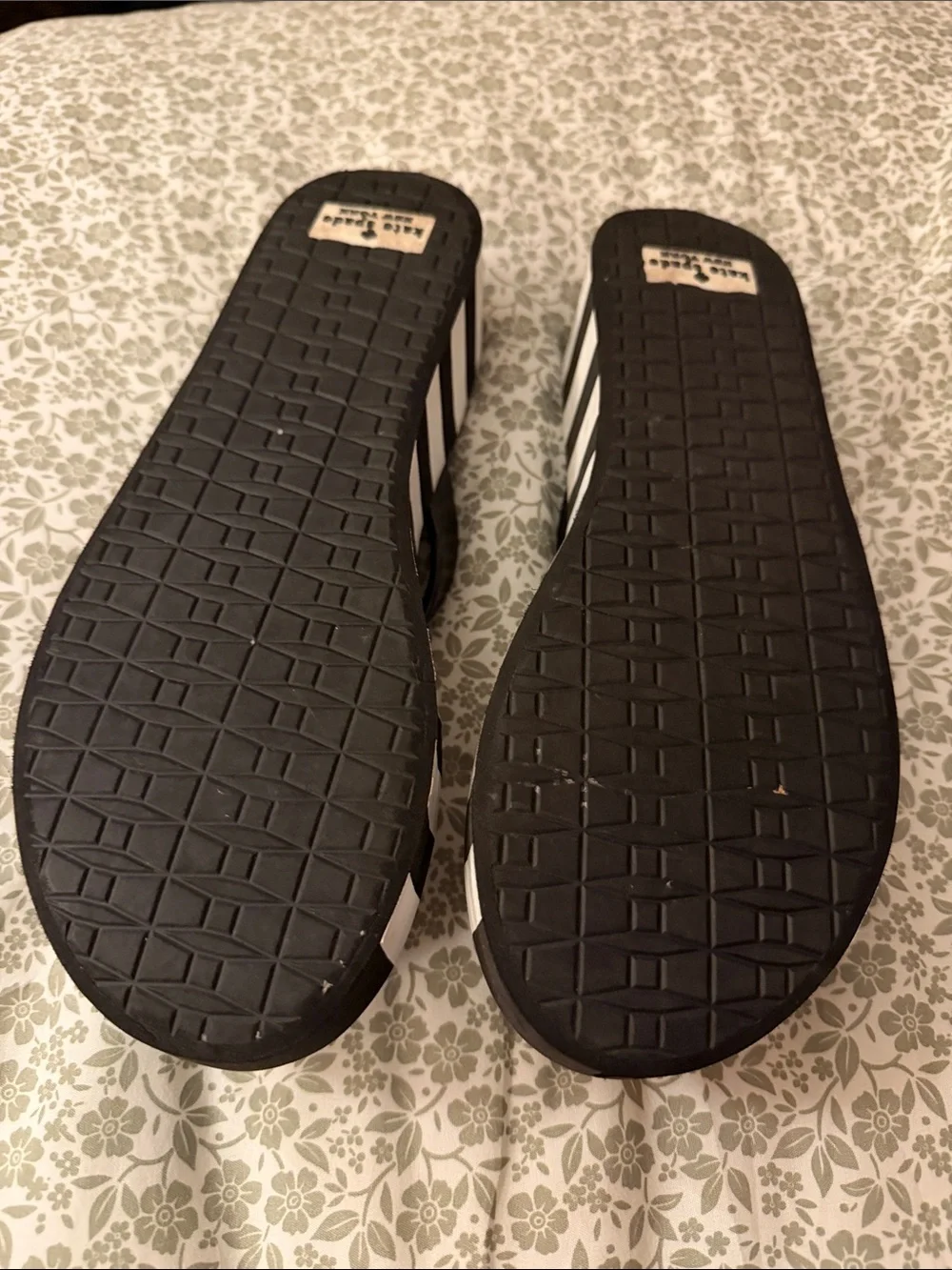 kate spade Black and White Striped Bow Jelly Flip Flops